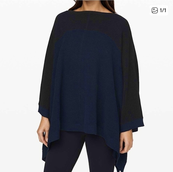 lululemon athletica Sweaters - Lululemon Women's It All Lines Up Poncho Navy Black Cotton Yak  One Size